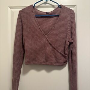 SHEIN Mauve Ribbed Cropped Long Sleeve